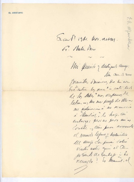 [Carta], 1911 nov. 19 Santiago, Chile <a> Rubén Darío