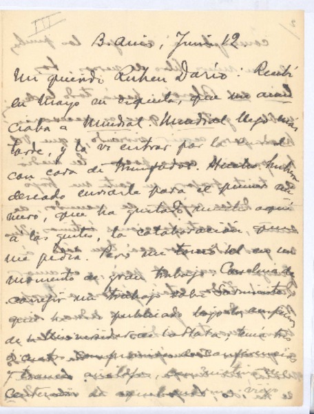 [Carta], 1904 jun. 12 Buenos Aires, Argentina <a> Rubén Darío