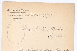 [Carta], 1905 sep. 27 Madrid, España <a> Rubén Darío