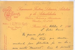 [Carta], 1911 oct. 5 Buenos Aires, Argentina <a> Rubén Darío