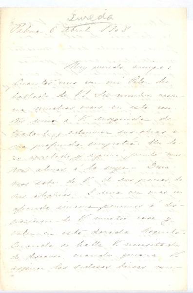 [Carta], 1908 abr. 6 Palma de Mallorca, España <a> Rubén Darío