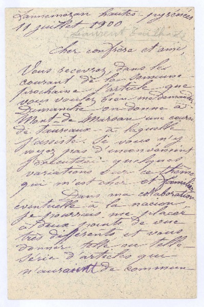 [Carta], 1900 jul. 11 Francia <a> Rubén Darío