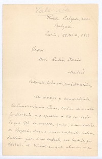 [Carta], 1899 oct. 28 Paris, Francia <a> Rubén Darío