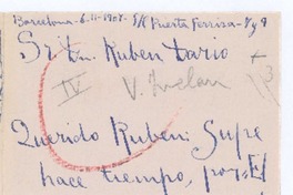 [Carta], 1907 feb. 6 Barcelona, España <a> Rubén Darío