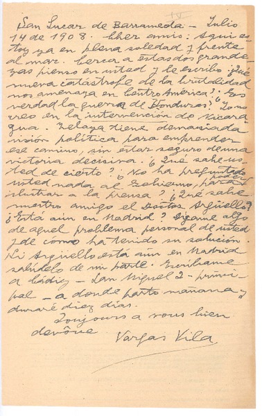 [Carta], 1908 jul. 14 San Lucas de Barrameda, España <a> Rubén Darío