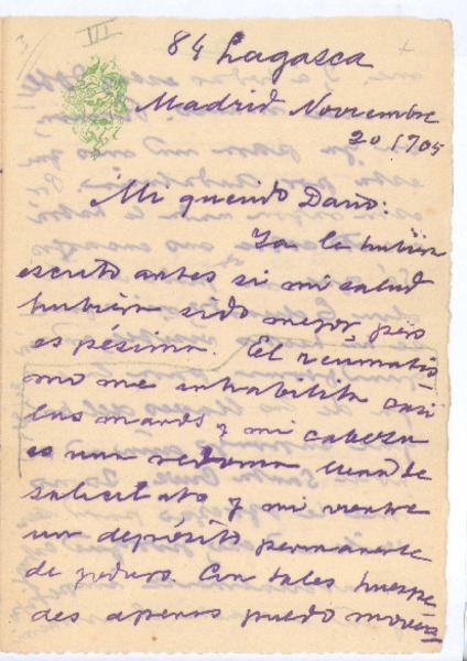 [Carta], 1905 nov. 20 Madrid, España <a> Rubén Darío