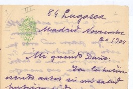 [Carta], 1905 nov. 20 Madrid, España <a> Rubén Darío