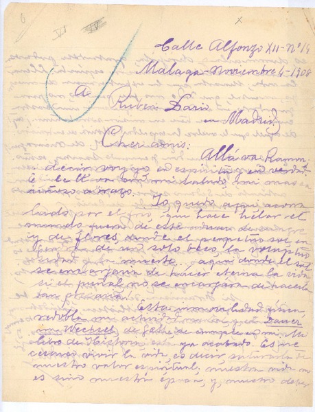 [Carta], 1908 nov. 4 Málaga, España <a> Rubén Darío