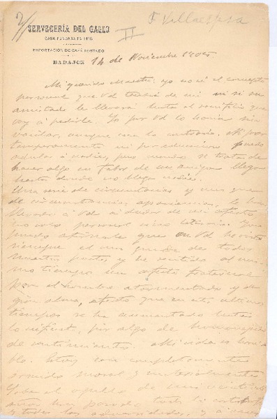 [Carta], 1905 nov. 14 Badajoz, España <a> Rubén Darío