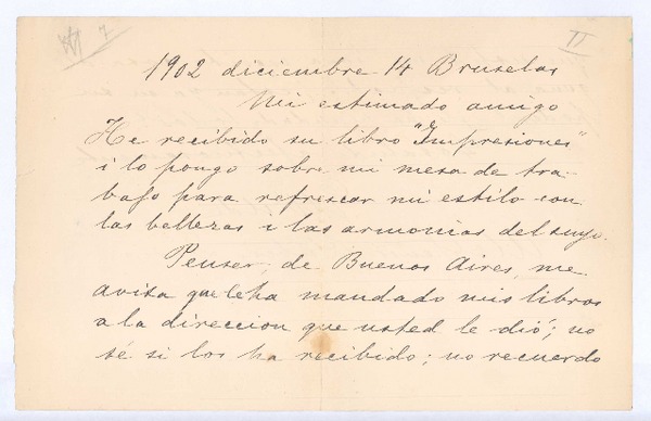 [Carta], 1902 dic. 14 Bruselas, Bélgica <a> Rubén Darío