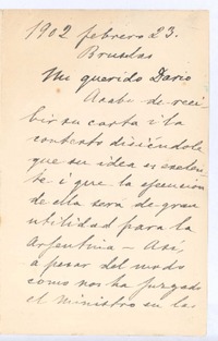 [Carta], 1902 feb. 23 Bruselas, Bélgica <a> Rubén Darío