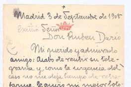 [Carta], 1908 sep. 3 Madrid, España <a> Rubén Darío