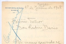 [Carta], 1908 jun. 1 Madrid, España <a> Rubén Darío