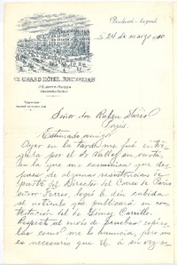 [Carta], 1910 mar. 24 Bruselas, Bélgica <a> Rubén Darío