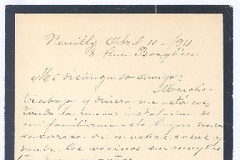 [Carta], 1911 abr. 10 Neuilly, Bélgica <a> Rubén Darío