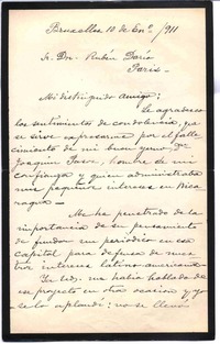 [Carta], 1911 ene. 10 Bruselas, Bélgica <a> Rubén Darío
