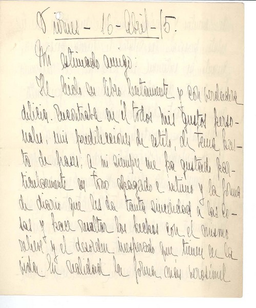 [Carta] 1915 abr. 16, Santiago, Chile [a] Pedro Prado