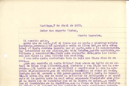 [Carta] 1923 abr. 7, Santiago, Chile [a] Augusto Winter
