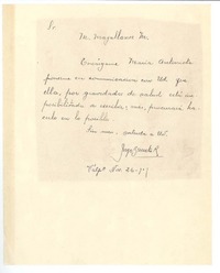 [Carta] 1909 nov. 26 Valparaíso, Chile [a] Manuel Magallanes Moure