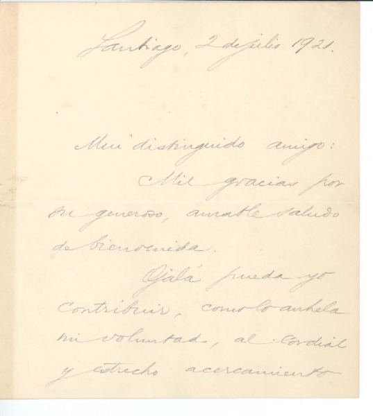 [Carta] 1921 jul. 2, Santiago, Chile [a] Manuel Magallanes Moure