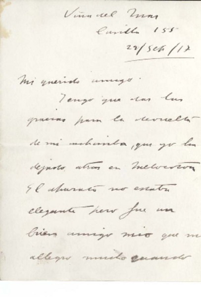 [Carta] 1917 sep. 22, Viña del Mar, Chile [a] Manuel Magallanes Moure