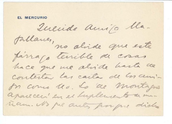 [tarjeta] c. 1920, Santiago, Chile [a] Manuel Magallanes Moure