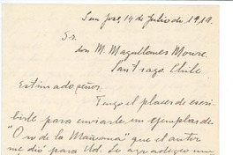 [Carta] 1919 jul. 14, San José, Costa Rica [a] Manuel Magallanes Moure