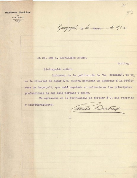 [Carta] 1911 may. 13, Guayaquil, Ecuador [a] Manuel Magallanes Moure