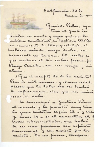 [Carta] 1914 ene. 22, Valparaíso, Chile [a] Pedro Prado