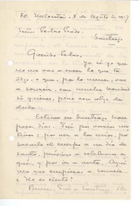 [Carta] 1917 ago. 8, El Melocotón, Chile [a] Pedro Prado