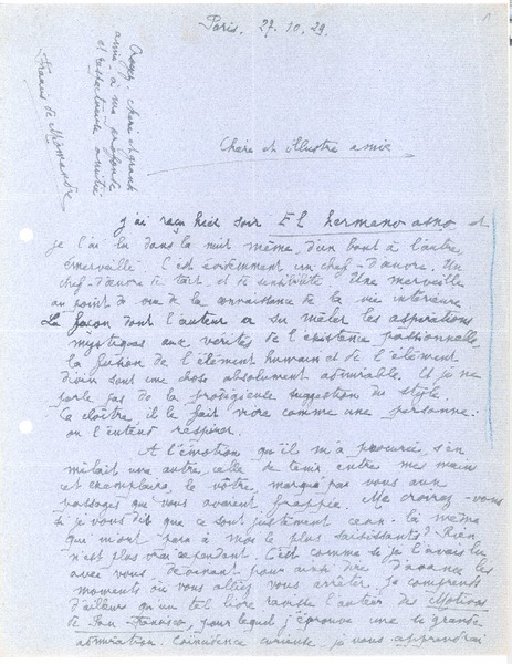 [Cartas entre 1929 y 1930] París, Francia <a> Gabriela Mistral