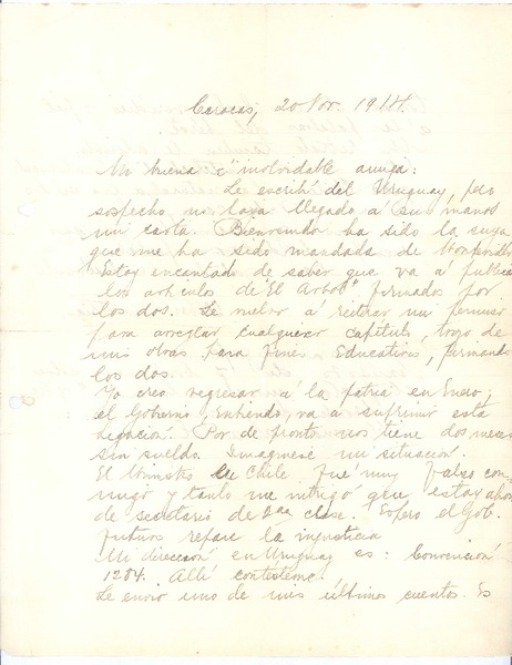[Carta] 1914 nov. 20, Caracas, Venezuela <a> Gabriela Mistral