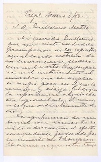 [Carta], 1880 mar. 6 Valparaíso, Chile <a> Guillermo Matta