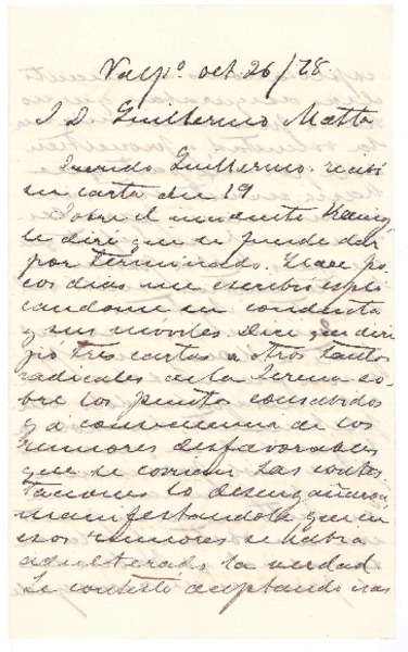 [Carta], 1878 oct. 26 Valparaíso, Chile <a> Guillermo Matta
