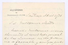 [Carta], 1876 abr. 4 Santiago, Chile <a> Guillermo Matta