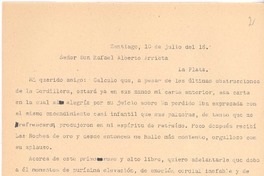 [Carta], c.1918 jul. 10 Santiago, Chile <a> Rafael Alberto Arrieta