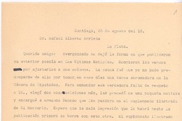 [Carta], c.1918 ago. 26 Santiago, Chile <a> Rafael Alberto Arrieta