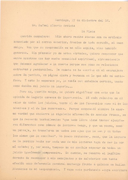 [Carta], c.1918 dic. 17 Santiago, Chile <a> Rafael Alberto Arrieta