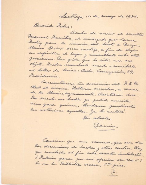 [Carta], 1925 may. 10 Santiago, Chile <a> Pedro Prado