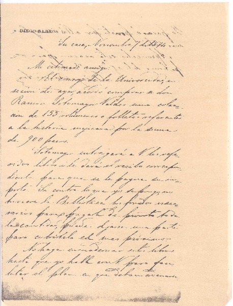 [Carta], 1874 nov. 7 Santiago, Chile <a>Biblioteca Nacional de Chile