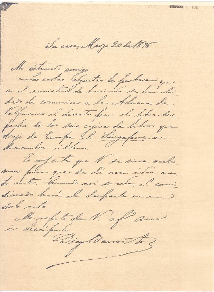 [Carta], 1876 mar. 20 Santiago, Chile <a>Biblioteca Nacional de Chile