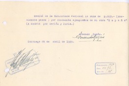 [Recibo] 1939 abr. 26, Santiago, Chile [a] Biblioteca Nacional de Chile