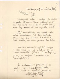 [Carta], 1912 nov. 23 Santiago, Chile <a> Pedro Prado