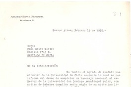 [Carta], 1935 feb. 19 Buenos Aires, Argentina <a> Raúl Silva Castro