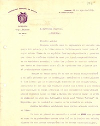[Carta] 1933 Ago. 28, Amberes [a] Gabriela Mistral, Madrid