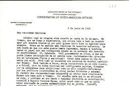 [Carta] 1942 jun. 9, Washington D.C. [a] Gabriela Mistral, Petrópolis