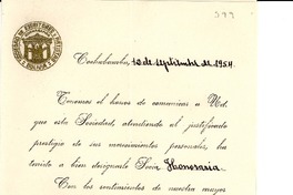 [Tarjeta] 1954 sept. 12, Cochabamba, [Bolivia] [a] Gabriela Mistral, Santiago, Chile