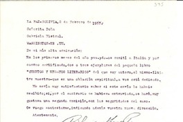 [Carta] 1953 feb. 2, La Paz, Bolivia [a] Gabriela Mistral, Washington, Estados Unidos