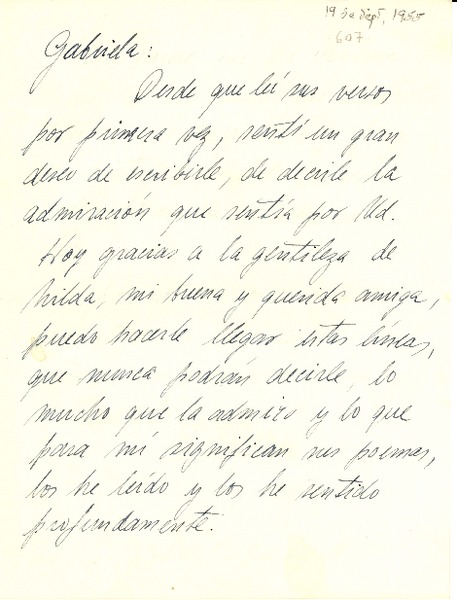 [Carta] 1955 sept. 19, La Paz, Bolivia [a] Gabriela [Mistral]