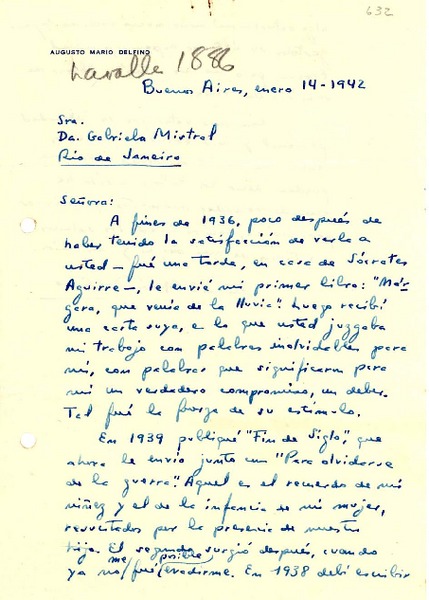 [Carta] 1942 ene. 14, Buenos Aires [a] Gabriela Mistral, Rio de Janeiro